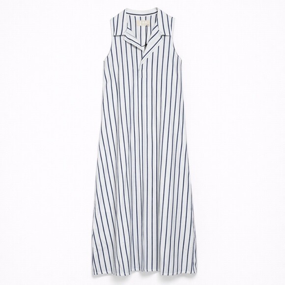 Labo.Art Felice Striped Cotton Sleeveless Polo Maxi Dress NWT White Gray small 1 - Picture 2 of 9